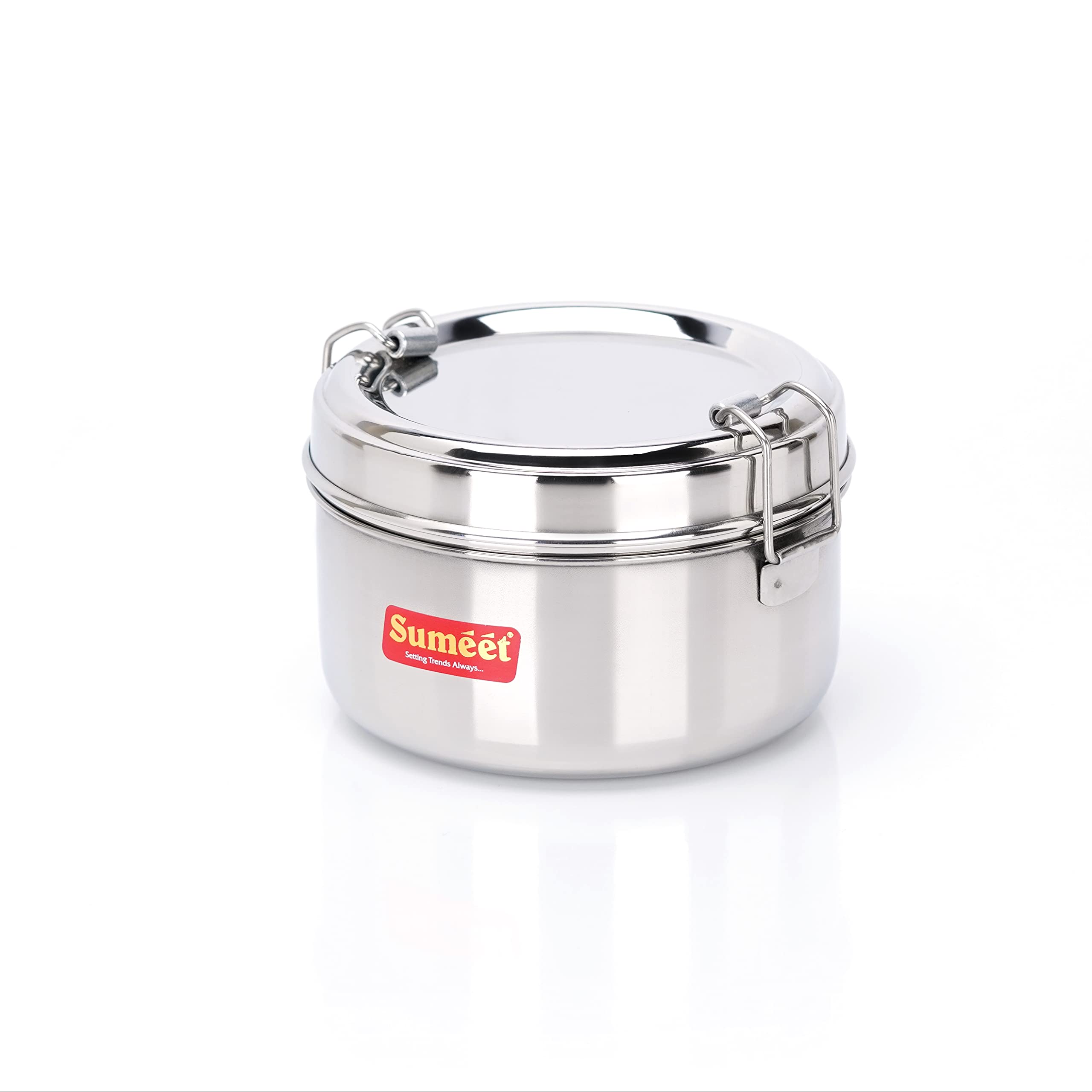 Sumeet Stainless Steel Meal Pack Lunch Box/Tiffin With Steel Separator Plate And Locking Clip, 300Ml, 11.5Cm Dia, Silver