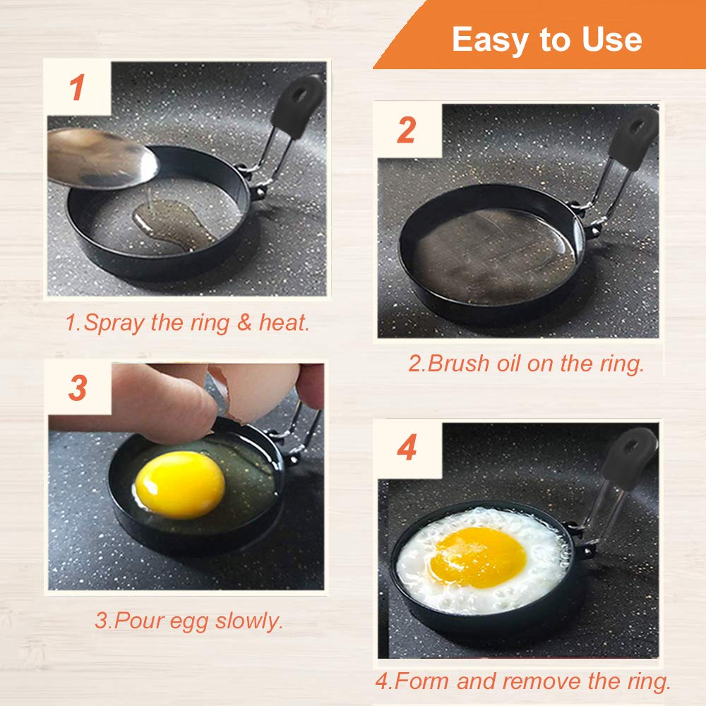 Cotey 3.5'' Egg Rings Set Of 2 With Silicone Handle, Large Ring For Frying Eggs, Round Mold For English Muffins - Griddle Cookin