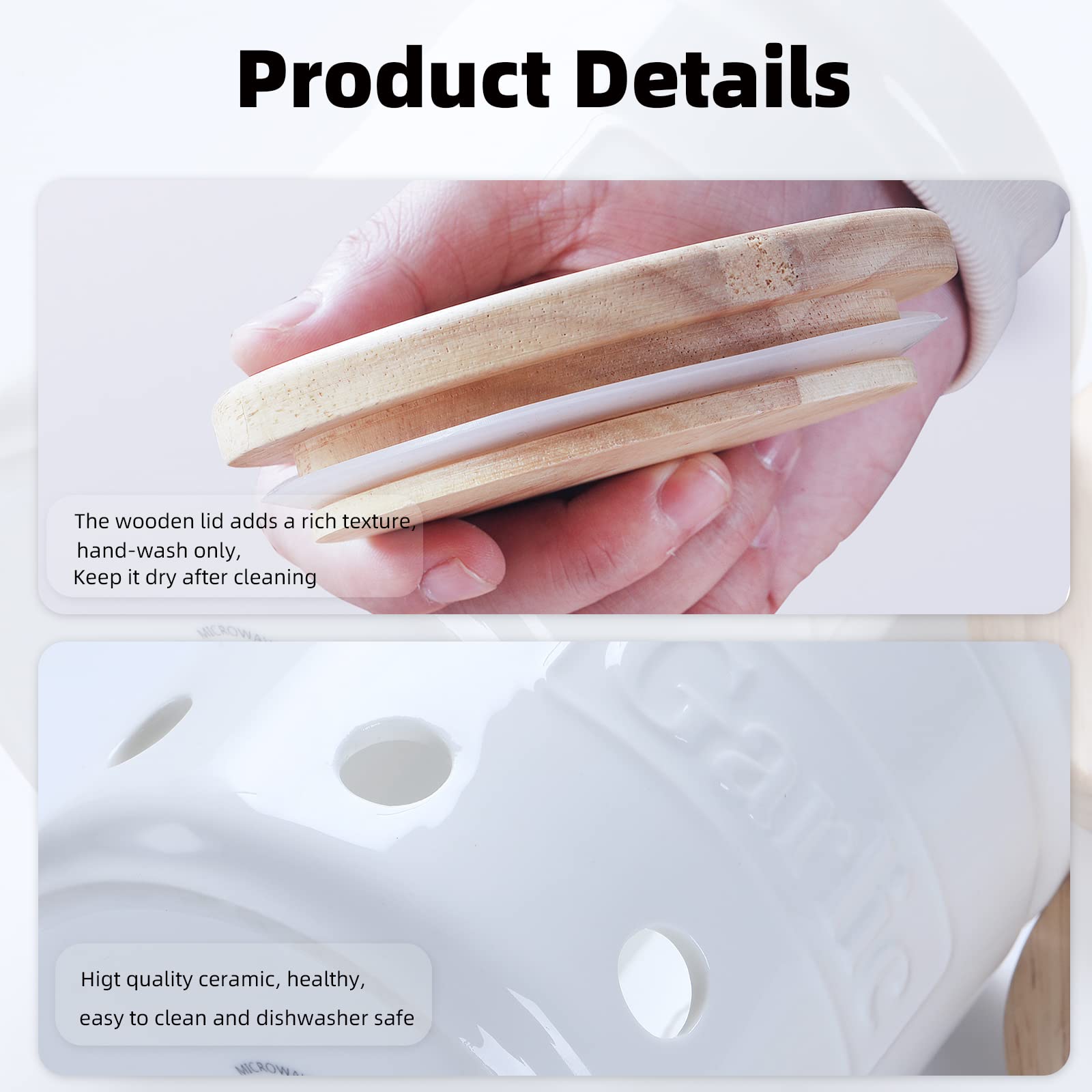 Ontube Large Garlic Keeper With Wooden Lid, Ceramic Garlic Holder Storage, Garlic Container For Kitchen, Garlic Saver To Keep Yo