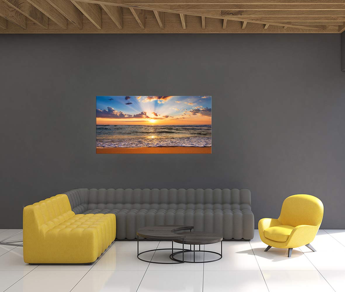 Muolunna BK1850 Wall Art Decor Large Canvas Print Picture Sunrise Ocean Beach Waves Scenery Modern Painting Artwork for Office Wall Decor Home Decoration Stretched and Framed Ready to Hang  20x40inch x1pcs
