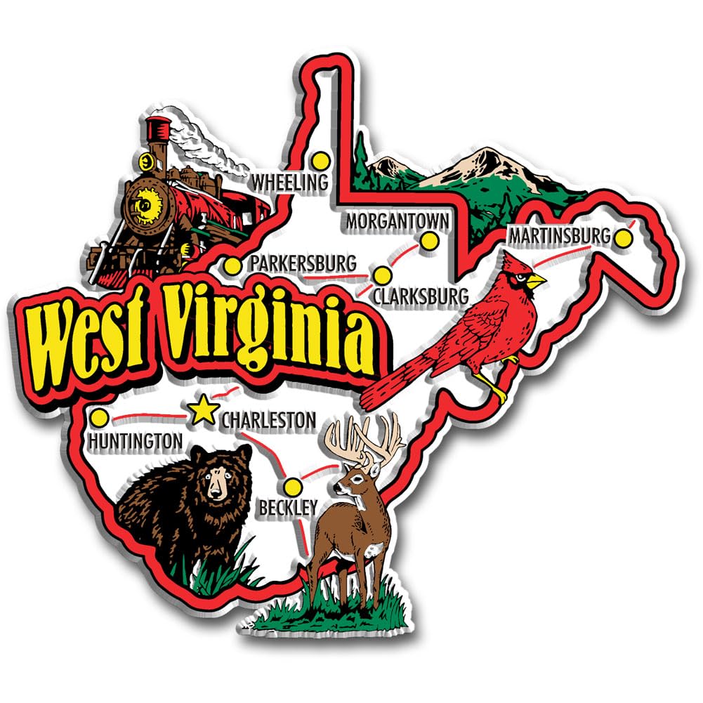 West Virginia Jumbo State Magnet By Classic Magnets, 4.1'' X 3.6'', Collectible Souvenirs Made In The Usa