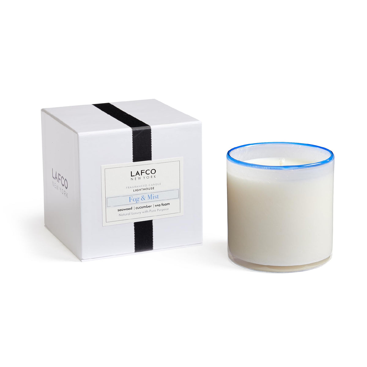 LAFCO New York Signature Candle, Fog & Mist - 15.5 oz - 90-Hour Burn Time - Reusable, Hand Blown Glass Vessel - Made in The USA