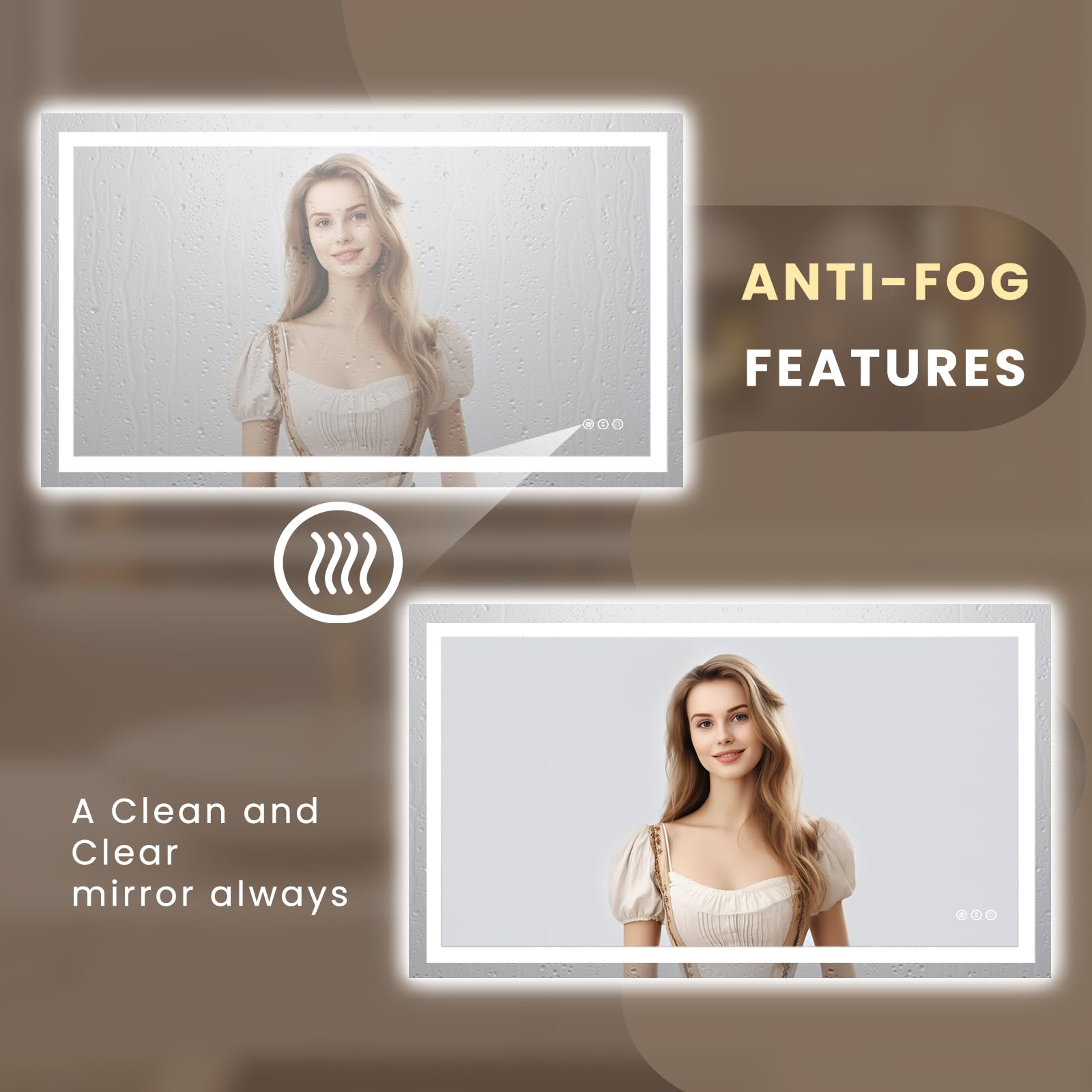 Loaao 50''X30'' Led Bathroom Mirror With Lights, Anti-Fog, Dimmable, Backlit + Front Lit, Lighted Bathroom Vanity Mirror For Wal