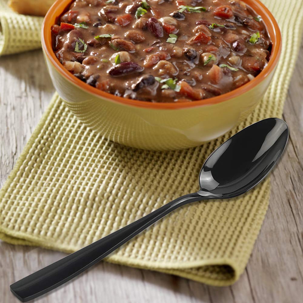 Teyyvn 16-Pack Black Stainless Steel Dinner Spoon, 8.03 Inches, Mirror Polished