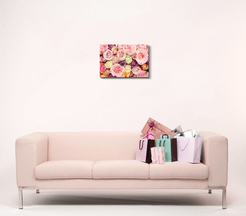 Canvas Prints Wall Art - Pastel Colorful Roses In A Wedding Arrangement | Modern Wall Decor/Home Decoration Stretched Gallery Ca