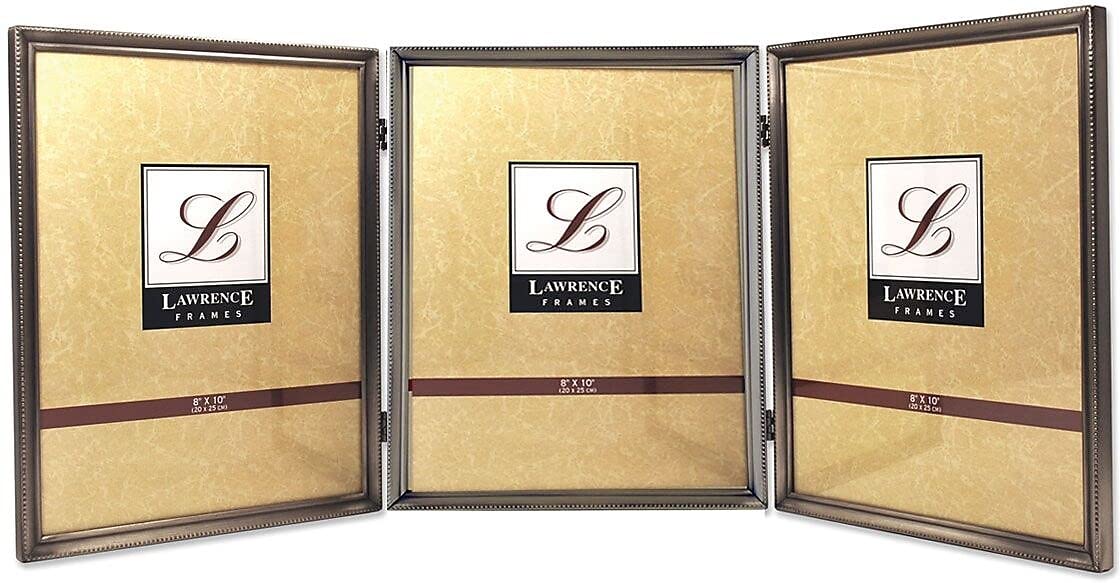 Lawrence 11580T 8-Inch x 10-Inch Metal Pewter Hinged Triple Picture Frame