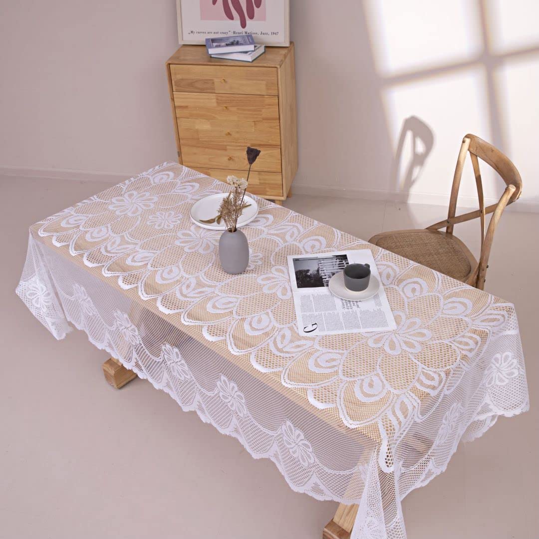 Gefeii White Lace Tablecloth Rectangular Crochet Linen Table Covers For Rectangle Table Oblong Vinyl Floral Lace Tablecloths 60'