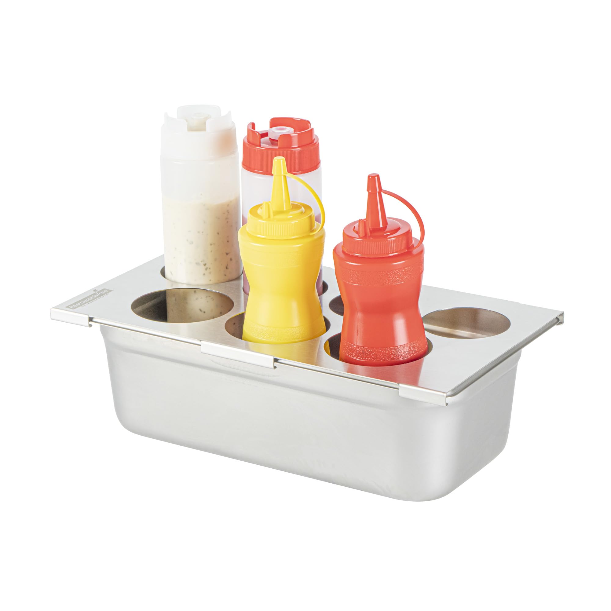 Restaurantware Squeeze Bottle Holder - 1 Count 12.795 x 7.087 x 0.394 Inches Stainless Steel Condiment Organizer - Durable Seven