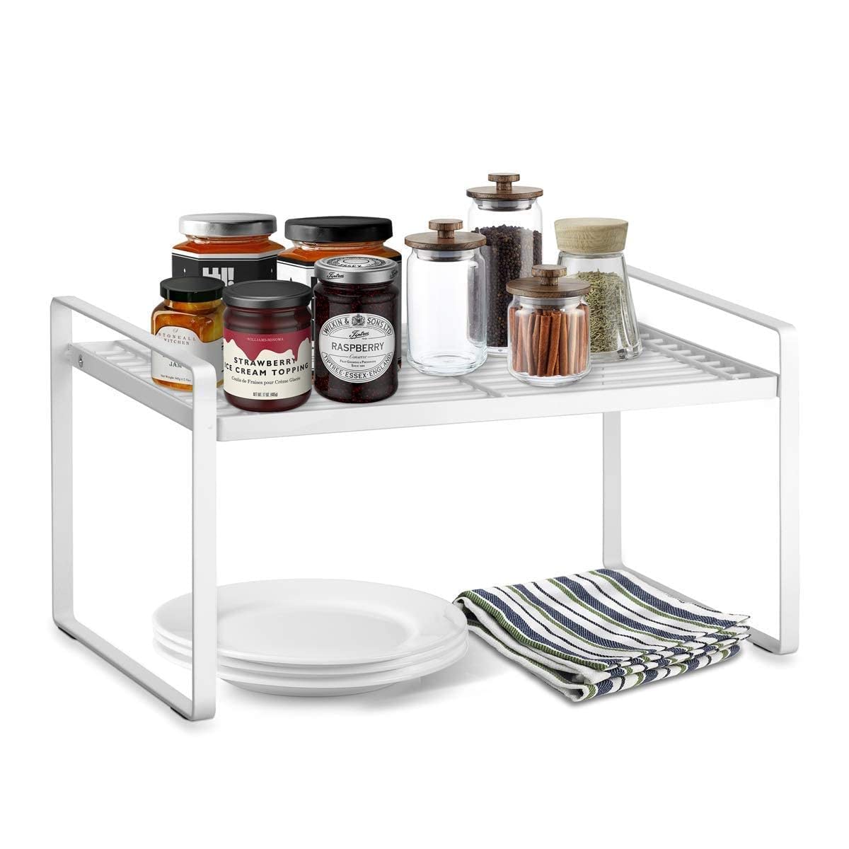 Appeasy Kitchen Counter Shelf Organizer, Havy Duty Shelf Riser, Countertop Storage Pantry Shelf, Durable Metal Sink Shelf (White