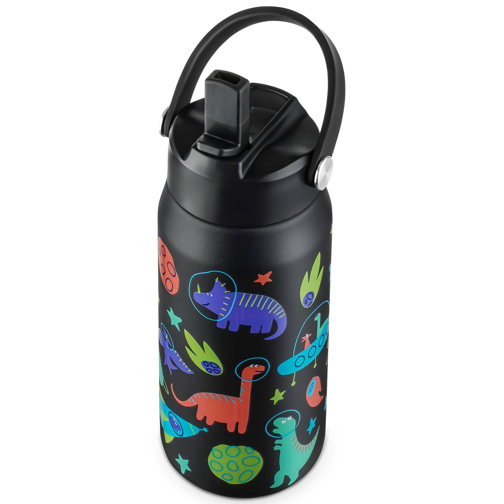 OLDLEY kids Water Bottle - 18oz Insulated Stainless Steel - Wide Straw Lid, Non Spill, Leakproof, Kids Water Bottle for School,S