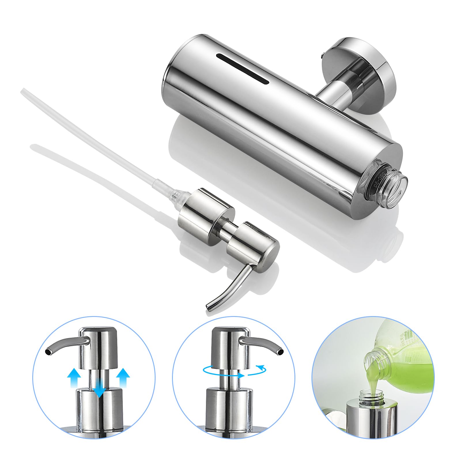 Tinyrow Wall Mounted Soap Dispenser Wall Mount Soap Dispenser Stainless Steel Soap Dispenser Bathroom Chrome
