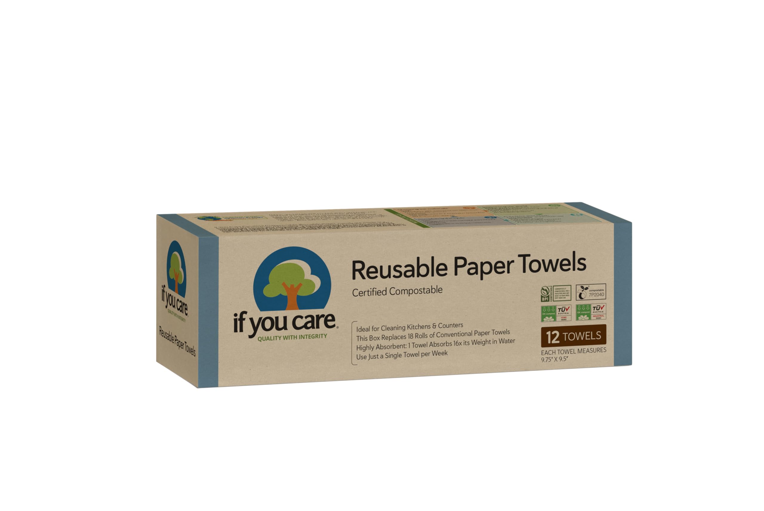 If You Care Reusable Paper Towels- 12 Ct Sheets - 100% Natural, Compostable Cleaning Cloths For Kitchen, Bathroom, Home Countert