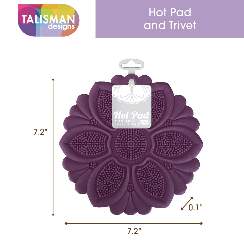 Talisman Designs No-Slip Grip Silicone Hot Pad & Trivet  Surface Protection from Hot Dishes  Up to 500-Degree Heat Resistance  Multipurpose Kitchen Supplies  Red (Set of 1)