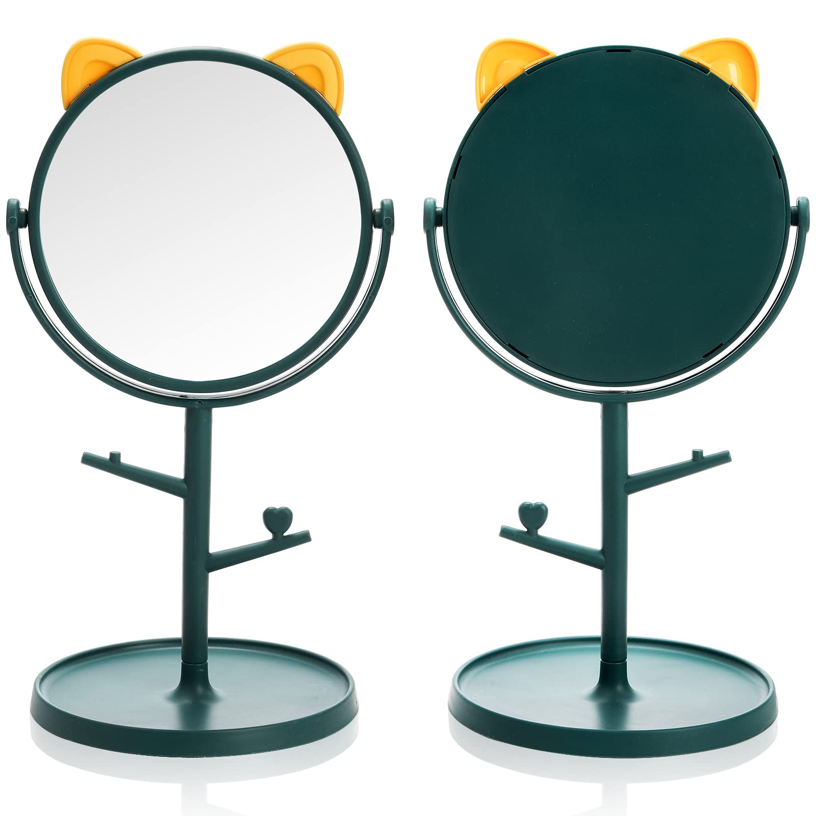 Pumtus 4 Pack Cute Desk Mirror, Rotatable Makeup Mirror In Cat Ears, 6 Inch Vanity Mirror With Storage Tray, High Definition Cos