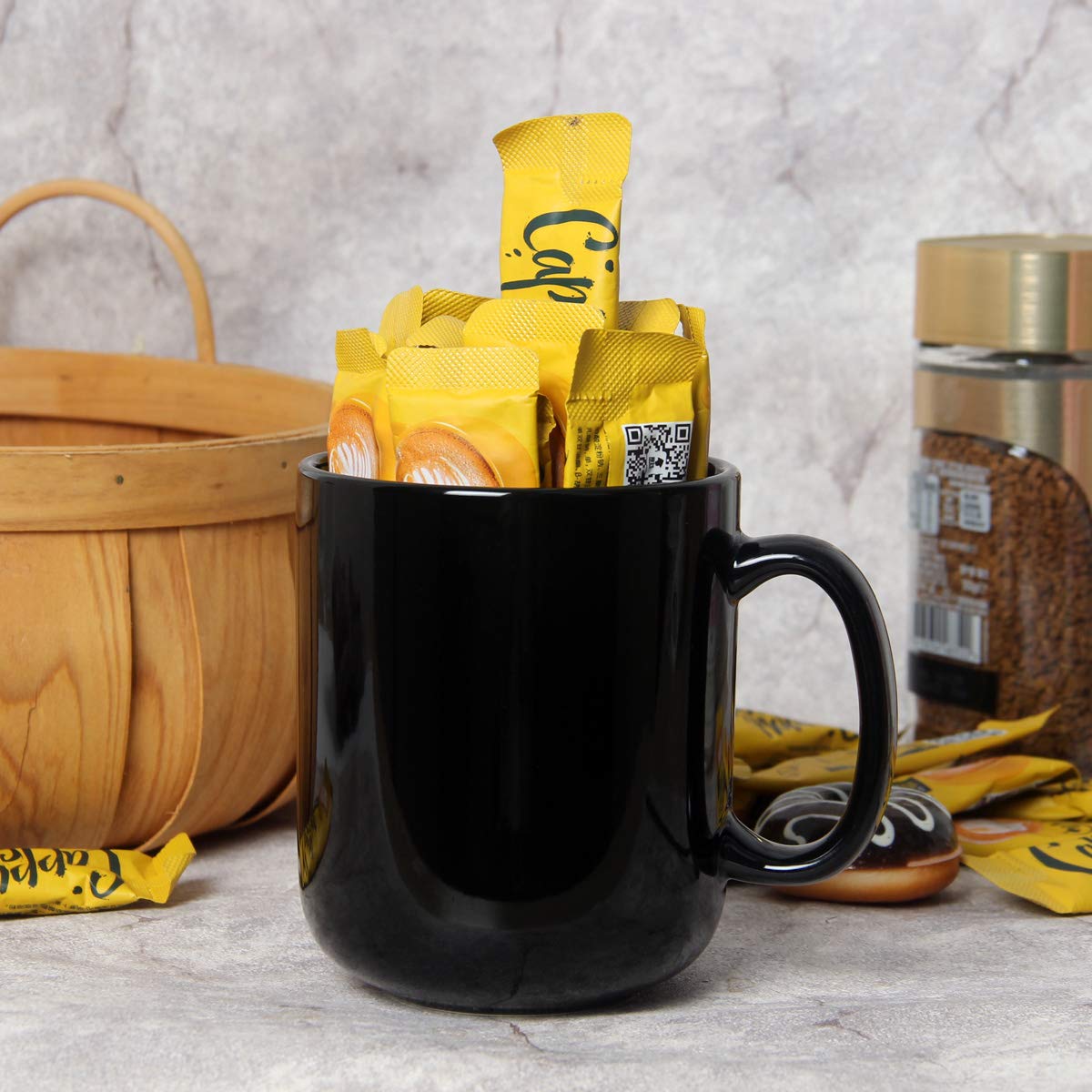 20 Oz Large Coffee Mug, Smilatte M016 Plain Ceramic Boss Big Tea Cup With Handle For Dad Men, Black