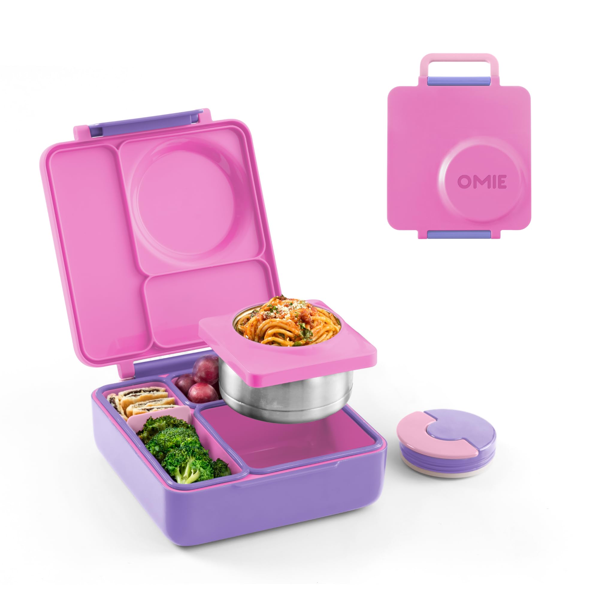 OmieBox Bento Box for Kids - Insulated Bento Lunch Box with Leak Proof Vacuum Insulated Food Jar - 3 Compartments, Two Temperatu