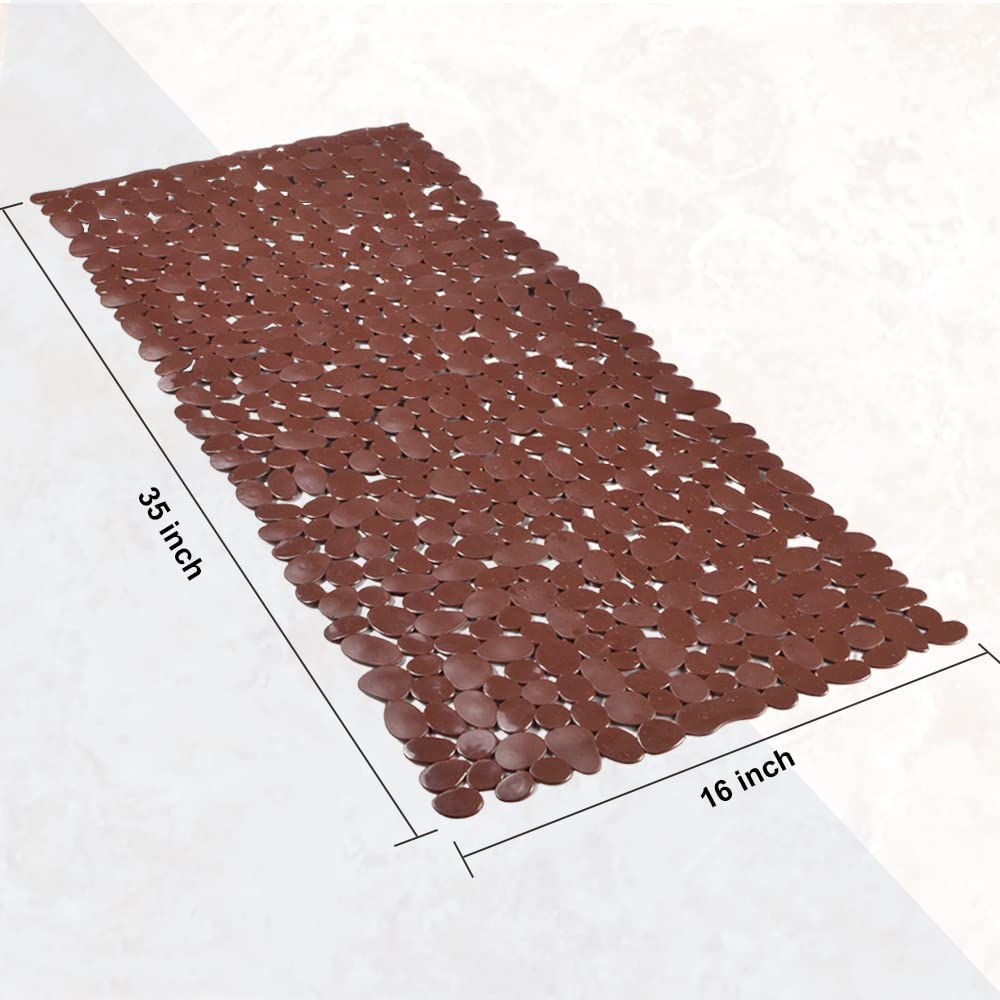 Songziming Bathtub Mat Non Slip Pebble Bath Shower Mat With Drain Holes, Suction Cups Mat For Tub (16'' W X 35'' L,Brown)