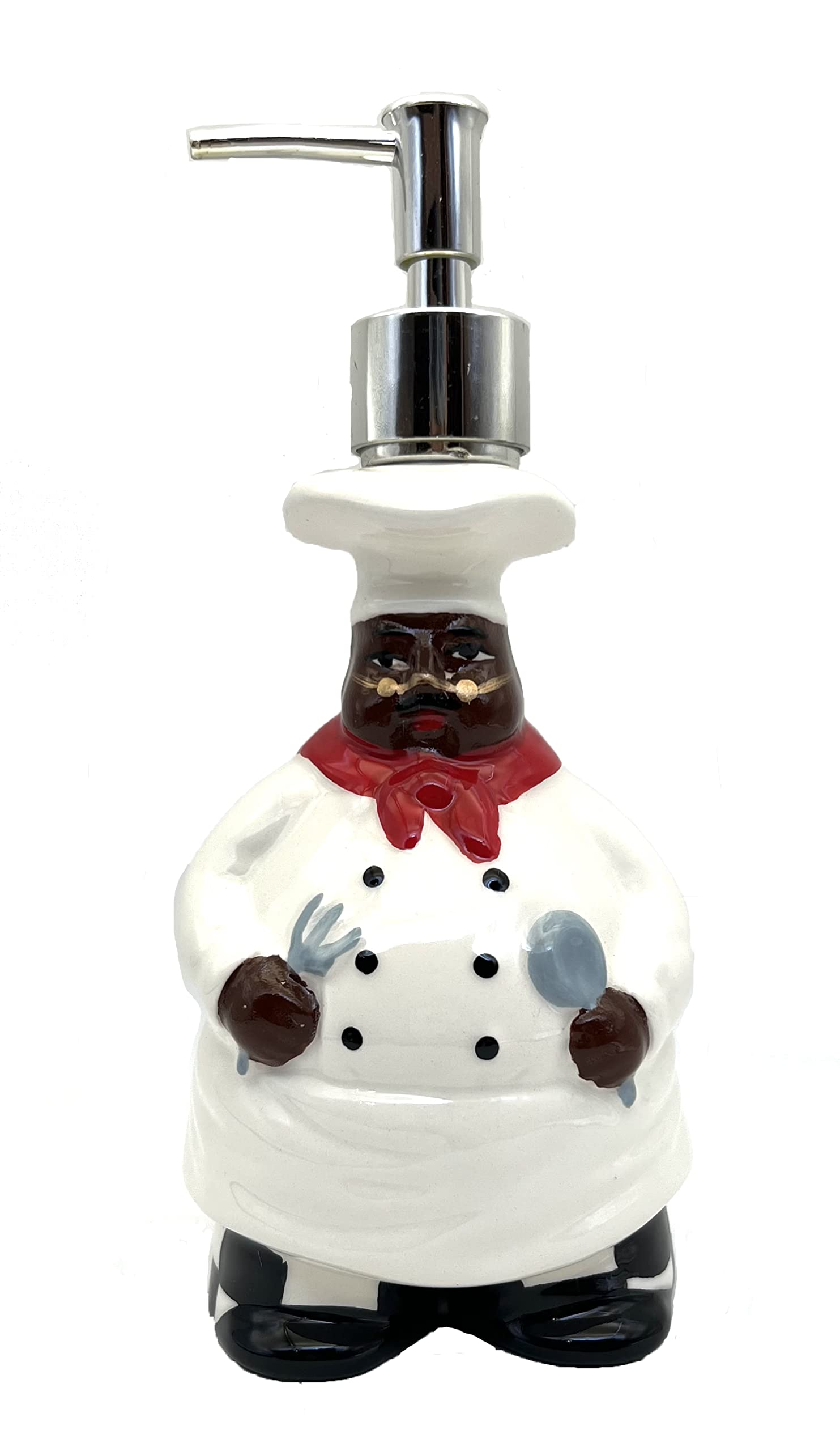 ACK Hand Painted Ceramic Happy Chef Collection Refillable Soap Dispenser, Lotion Jar, Kitchen D  cor, Bathroom D  cor