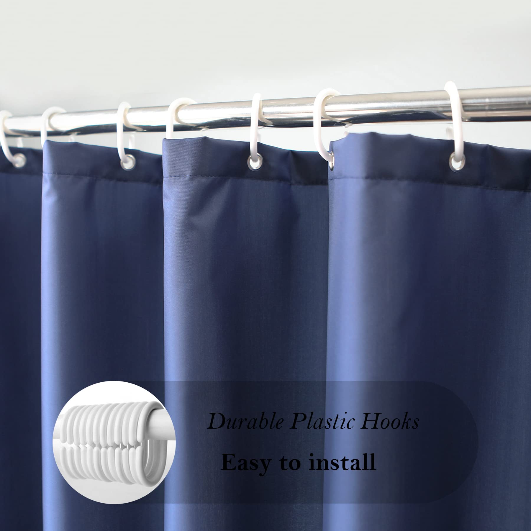 Aoohome Small Shower Curtain Liner, Polyester Soft Solid Color Shower Curtain With Hooks For Hotel, Weighted Hem, Water Repellen