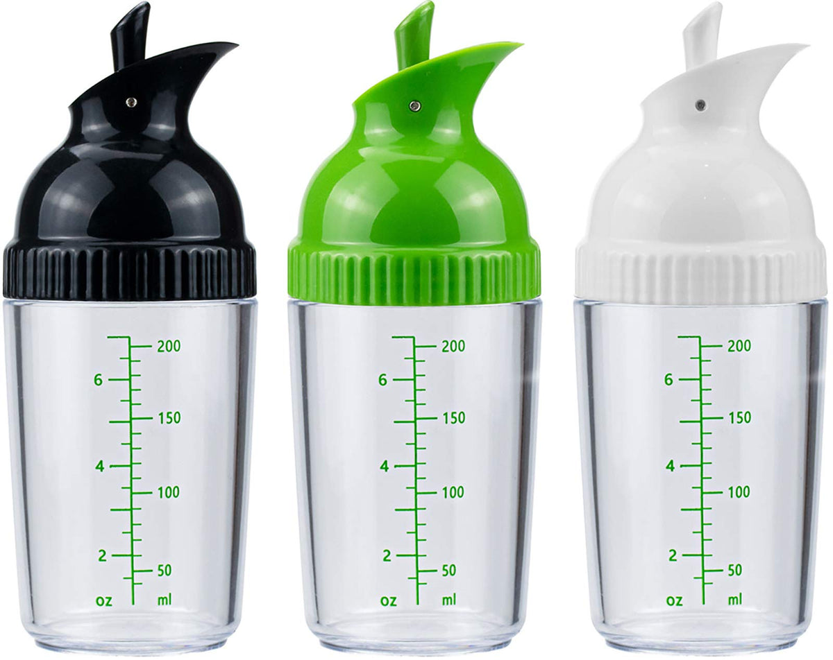 Nicunom 3 Pack Salad Dressing Shaker, 7 Oz Good Grips Dressing Mixer Shaker Bottles, Black & White & Green