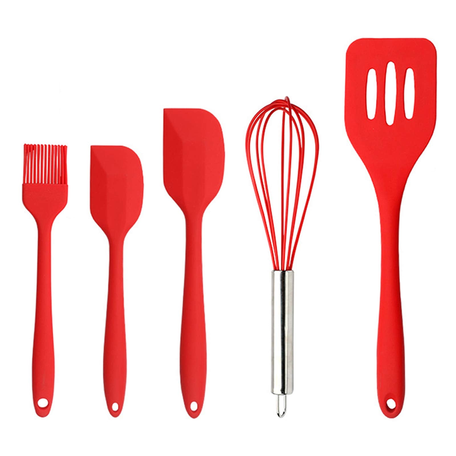 Silicone Cook Utensils, 5 Piece Kitchen Cooking Set, Includes Silicone Turner, Large Spatula, Small Spatula, Basting Brush, Whis