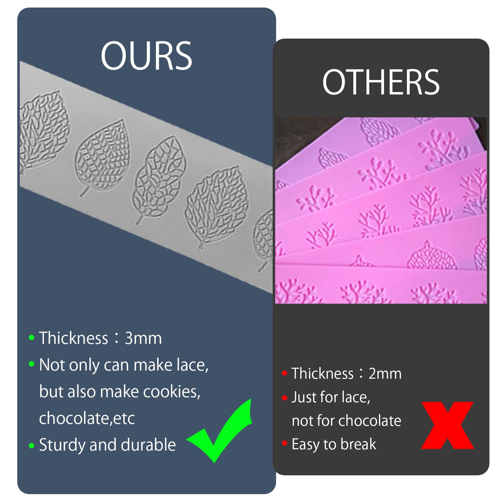 Leaf Molds Silicone (2 Pcs) Jopgeey Fondant Tuile Molds Set With Multi Leaves Hollow 3D Chocolate Candy Lace Silicone Molds For