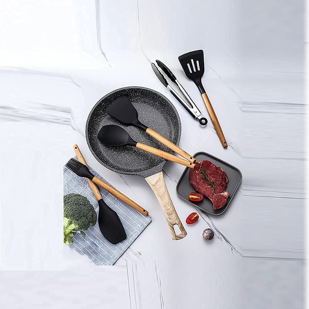 Silicone Cooking Utensils Set, 11 Pcs Black Silicone Cooking Utensils Set, Nonstick & 230C Heat Resistant Cooking Utensils With