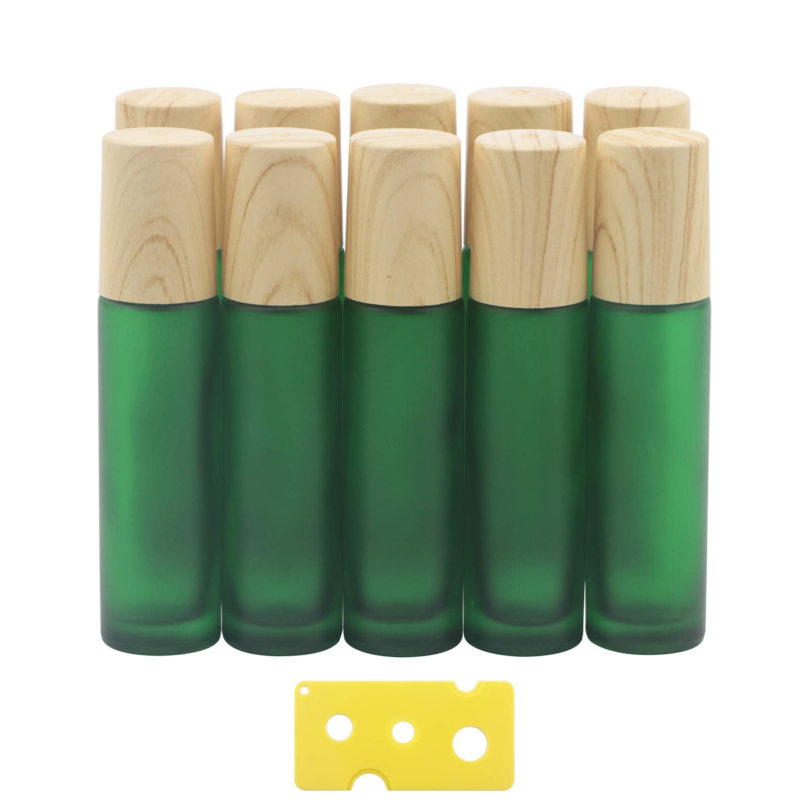 Kesell 10Pcs 10Ml Colorful Frosted Glass Roller Bottles With Metal Roller Ball And Wood Grain Plastic Cap For Essential Oil Arom