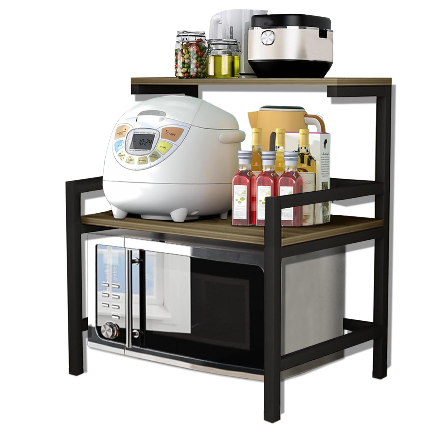 Urban Decor Microwave Kitchen Oven Rack Microwave Shelf Double Layer Home Oven Rack Rice Cooker Rack Storage Rack Salt Shaker Se