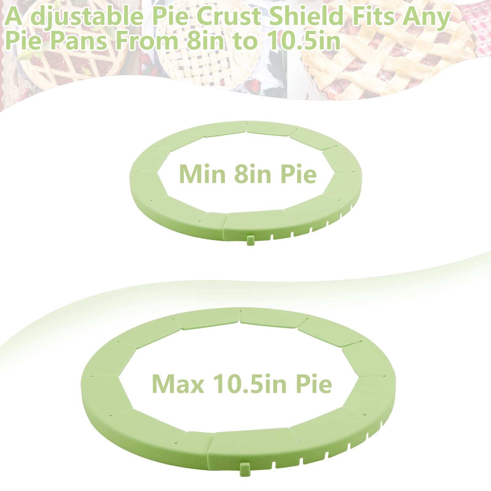 HOHUIGO Adjustable Pie Crust Shield Protector, Silicone Baking Pie Ring Pie Crust Cover, Heavy Duty Edge Protector Pie Crust Too
