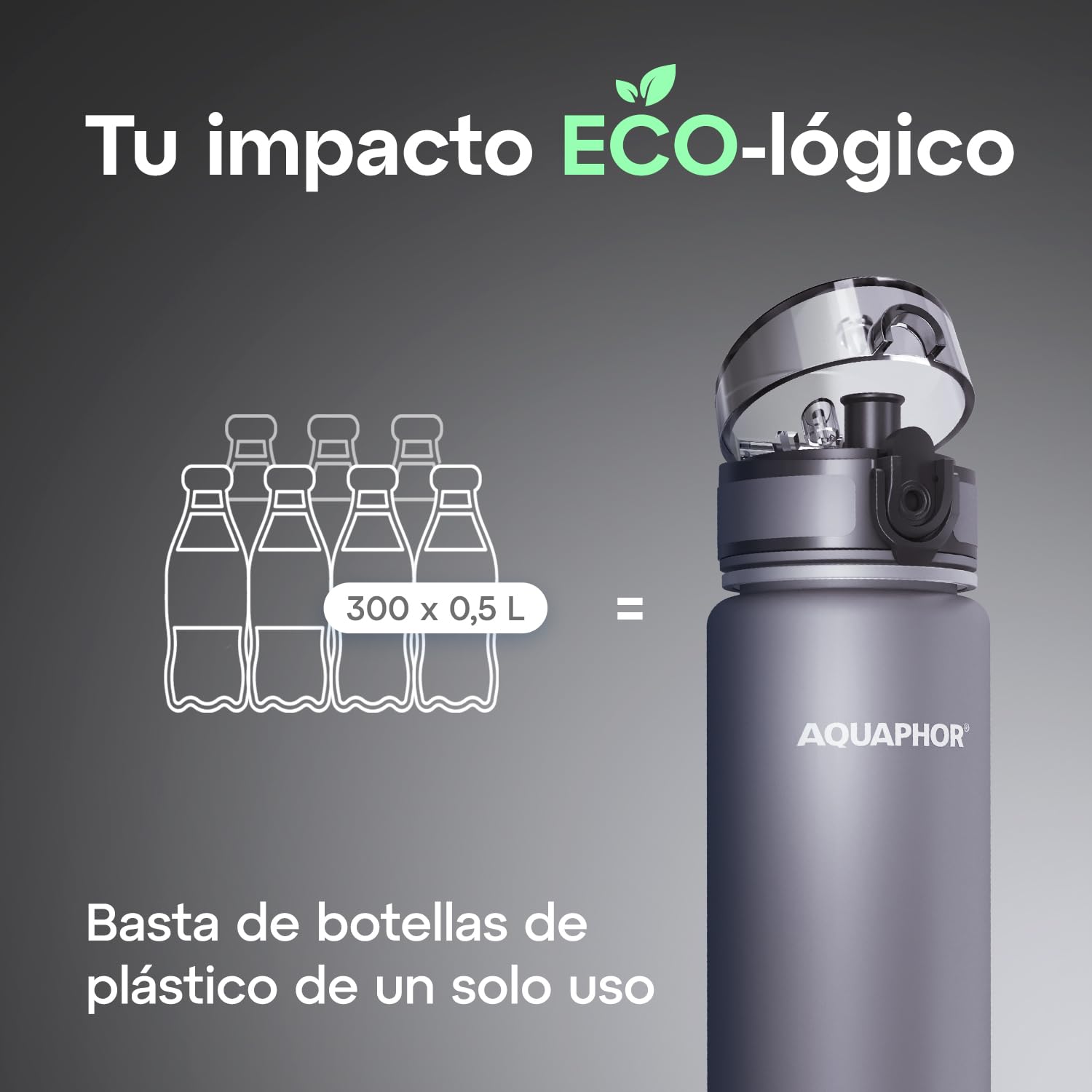 AQUAPHOR City Bottle 500ml Grey  Travel Water Bottle with Activated Carbon Filter  Filters Chlorine & Impurities  Made of Tritan & BPA-Free  Stay Hydrated On The Go!