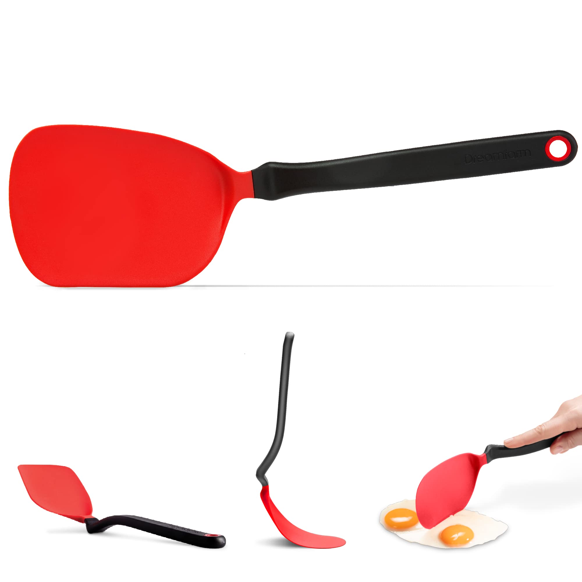 Dreamfarm Chopula Non-Stick-Safe Super-Flexible Sit-Up Spatula with Strong Flat Edge to Separate Food - 12 Red