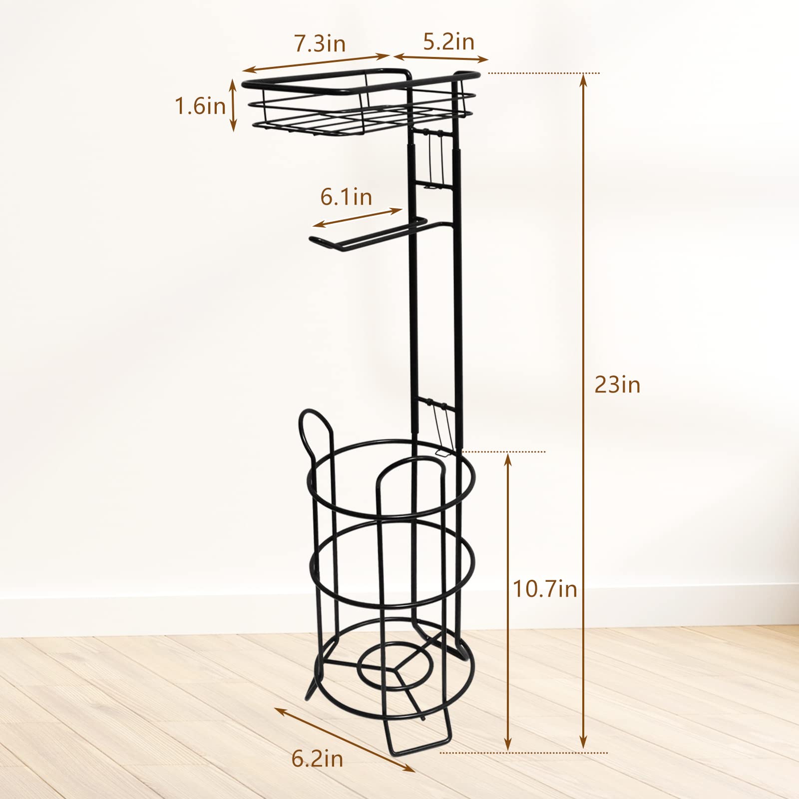 Toilet Paper Holder Stand Bathroom Toilet Paper Storage with Raised Base  Tissue Paper Roll Dispenser with Top Shelf (Black)