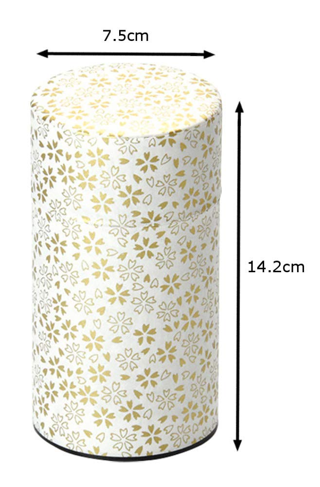 Yamako Pokkan A Japanese Tea Tin Canister, Air Tight, Double Lid, 200G Tea Capacity (Sakura - Cherry Blossom Pattern, L - 200G)