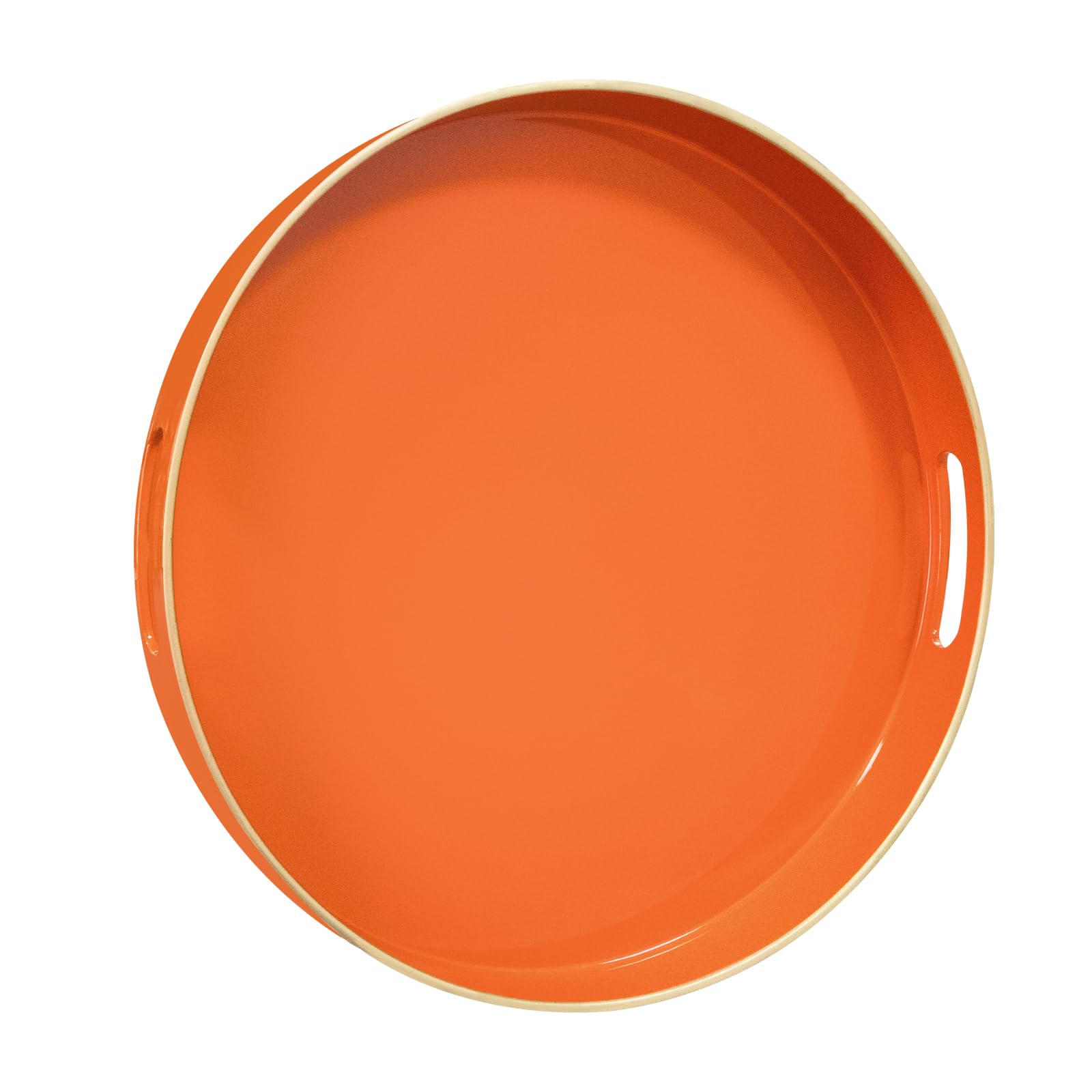 Maoname 13'' Round Tray, Orange Serving Tray With Handles, Modern Decorative Tray For Coffee Table, Plastic Ottoman Tray For Ott