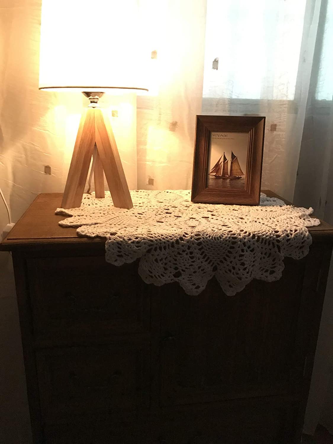 Janef Beige Handmade Crochet Cotton Table Cloth Lace Doilies Round Lace Tablecloths 20 Inches.