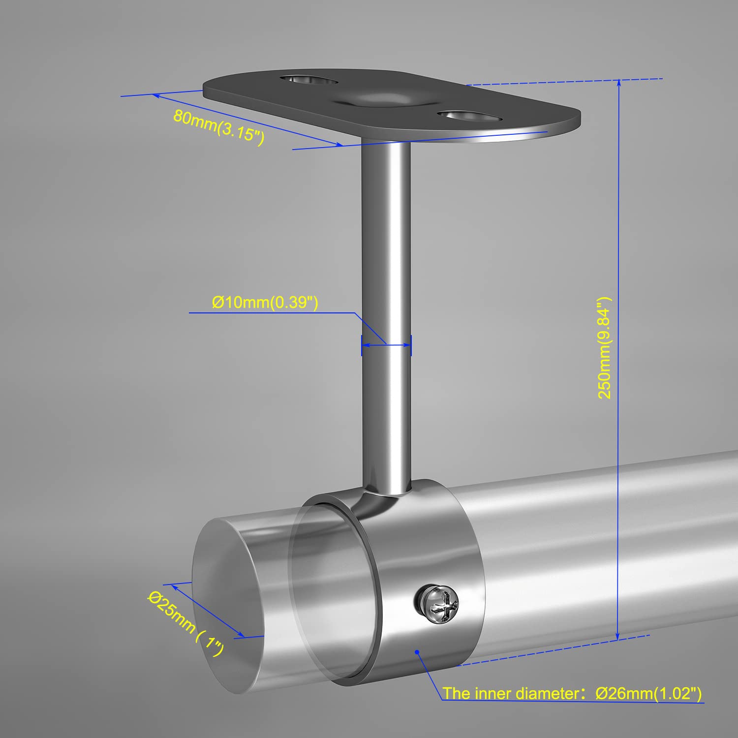 Aopin Closet Rod Brackets, 25Mm/1'' Curtain Rod Ceiling-Mount Brackets, Stainless Steel, Brushed Finish, Polished End Supports,