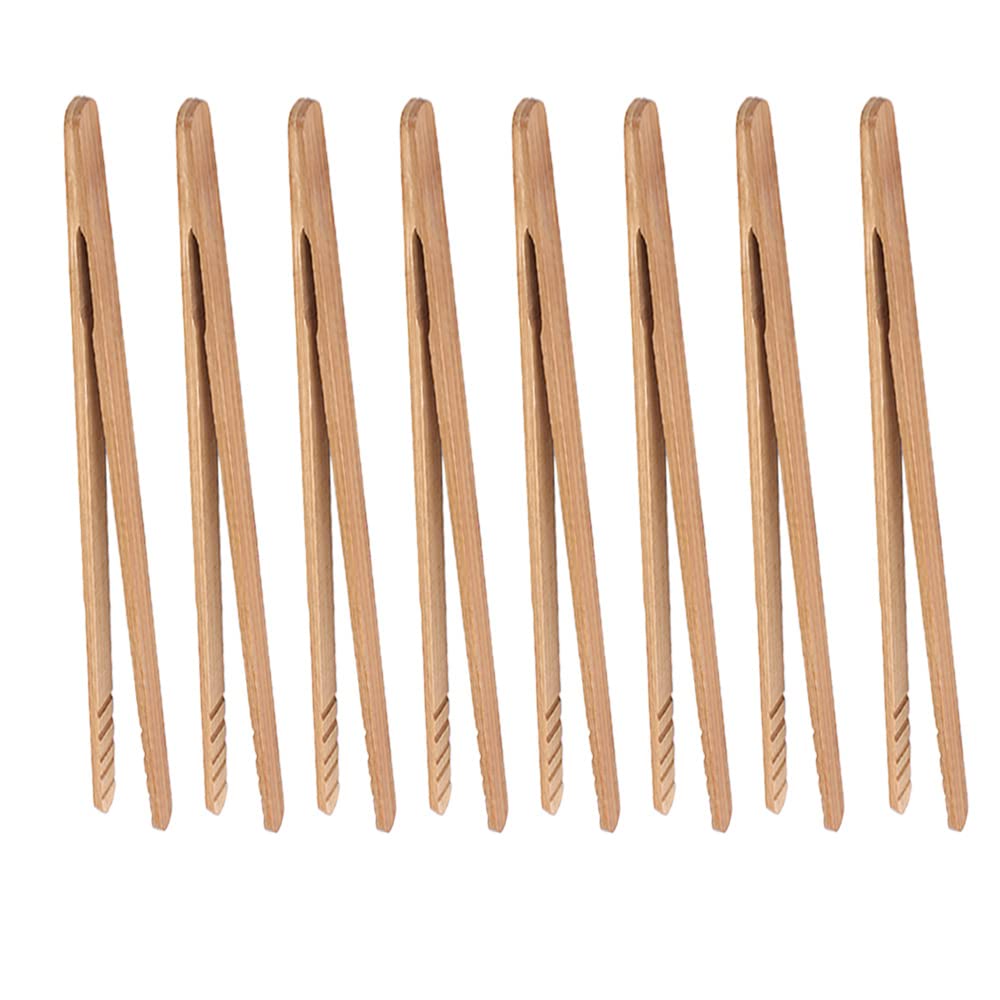 Bamboo Toast Tongs, 7 Inches Mini Wood Cooking Tong With Anti-Slip Design Great For Serving Food/Toaster/Bread & Pickles/Sugar/B