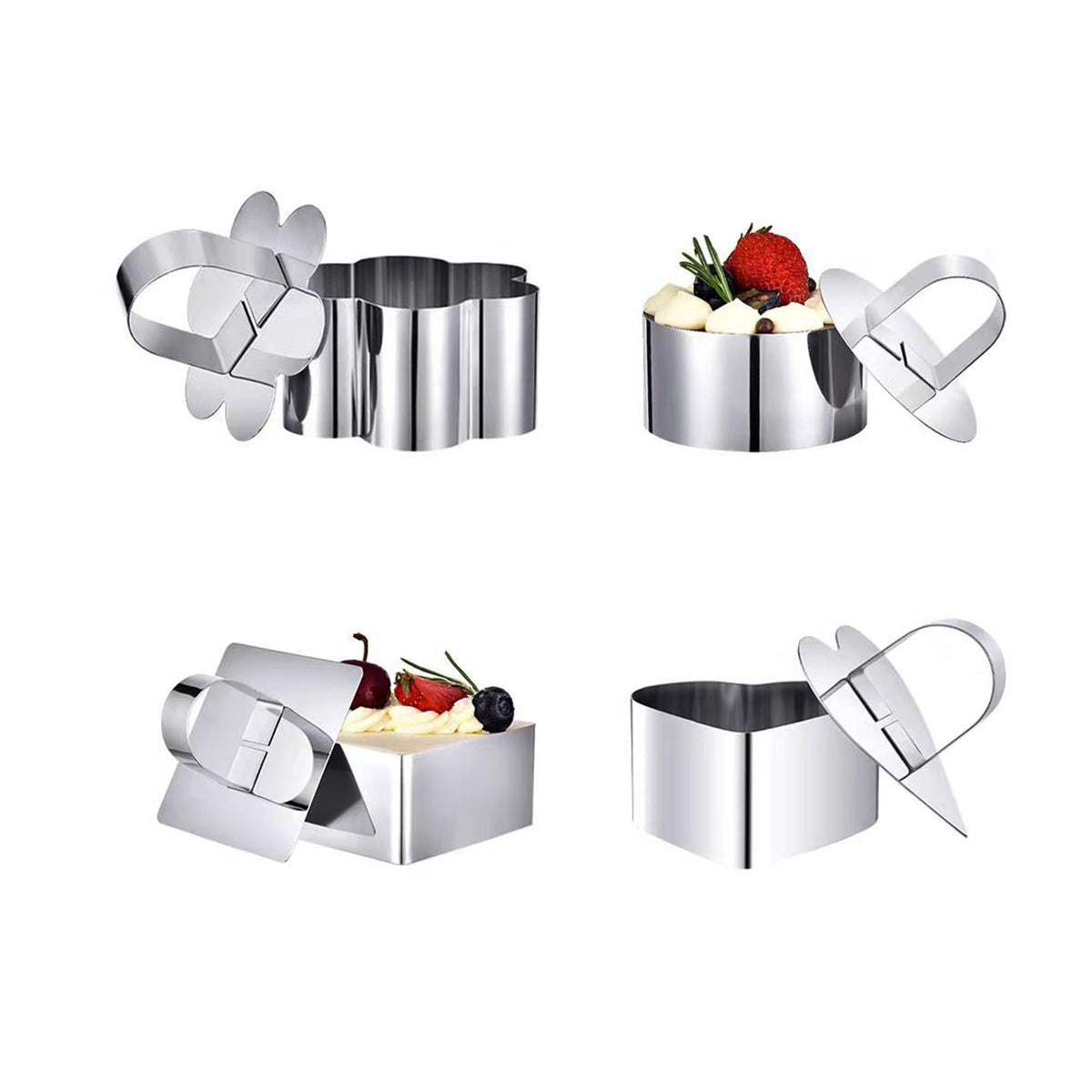 Sweton Cake Rings Cooking Rings Dessert Mousse Mold Stainless Steel With Pusher For Desserts Making (4Pcs)