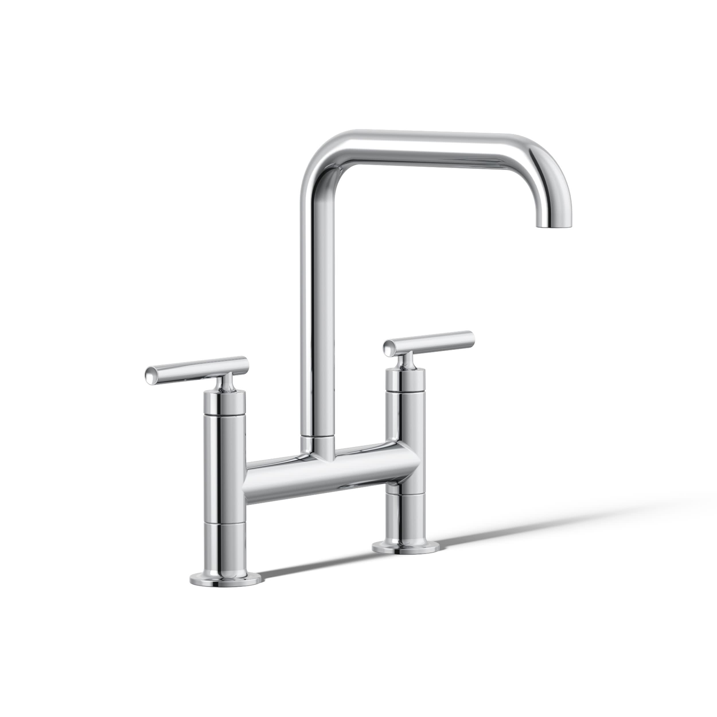 KOHLER K-7547-4-CP Purist Deck-Mount Bridge Faucet, Polished Chrome