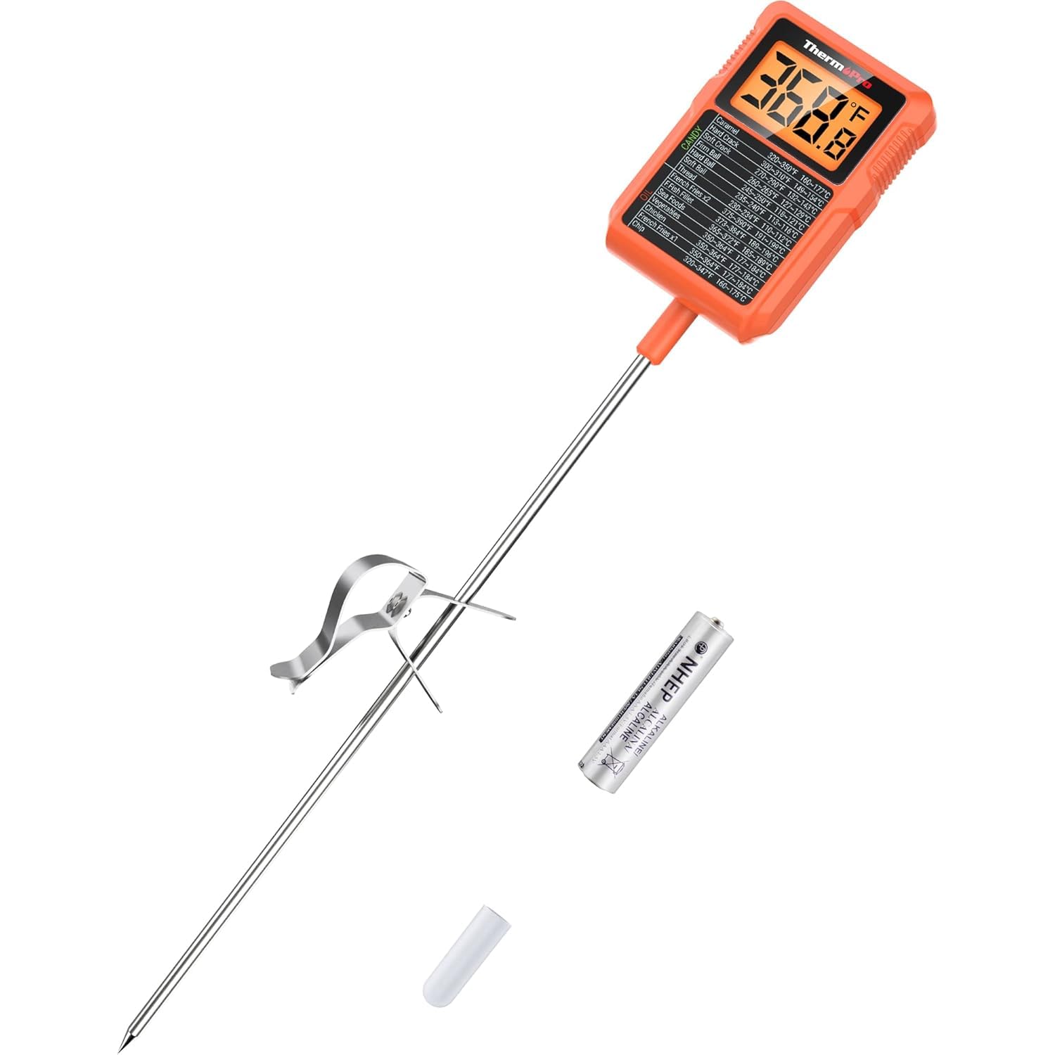 Labart Thermopro Tp510 Waterproof Digital Candy Thermometer With Pot Clip, 8 Inch Long Probe, Instant Read, Food Cooking Meat Th