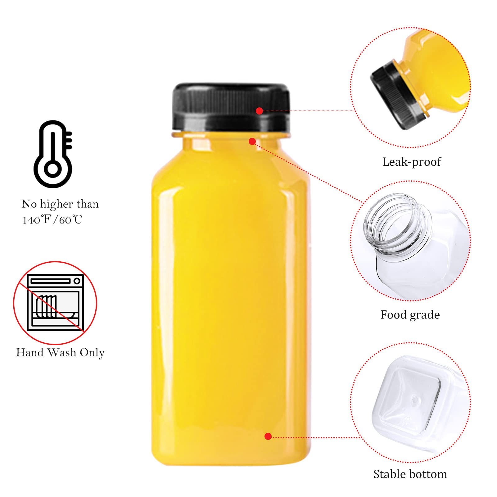 Plastic Bottles With Caps 12Pcs Juice Bottles Clear Reusable Containers Black Lid Plastic Smoothie Bottles Ideal For Juice Milk
