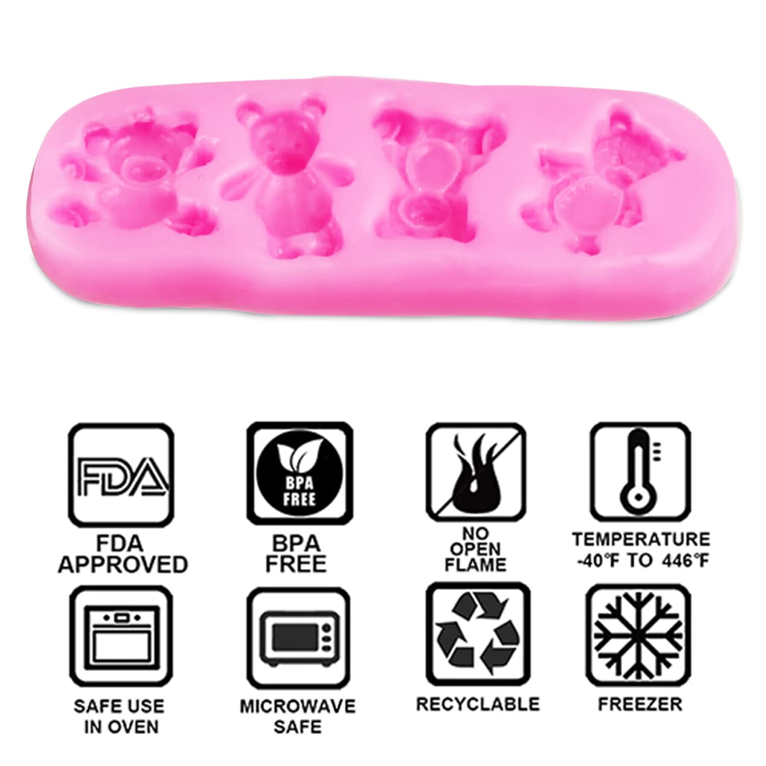Bear Silicone Fondant Molds, Aimeiki 5 Pack 3D Bear Silicone Molds Bear Mold For Chocolate Decorating Cake Candy Gum Paste Polym