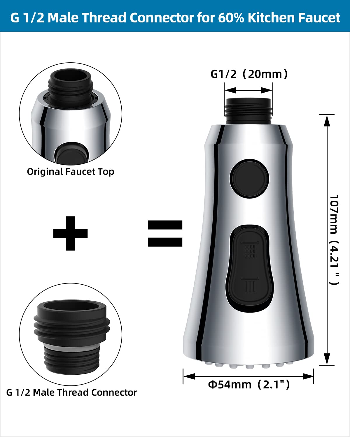 Universal Chrome Faucet Head Replacement With 15 Adapters Compatible With Moen Delta Faucet Head, 3 Function Pull Down Kitchen S