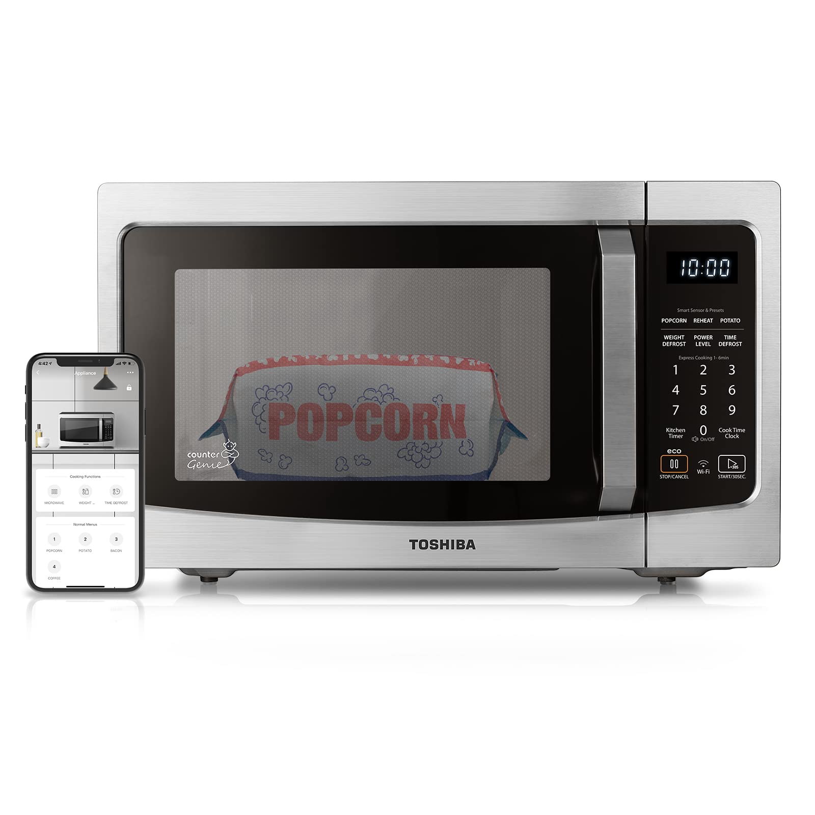 TOSHIBA ML-EM34P(SS) Smart Countertop Microwave, Sensor Reheat, Works With Alexa & Remote Control, Kitchen Essentials, Mute Func