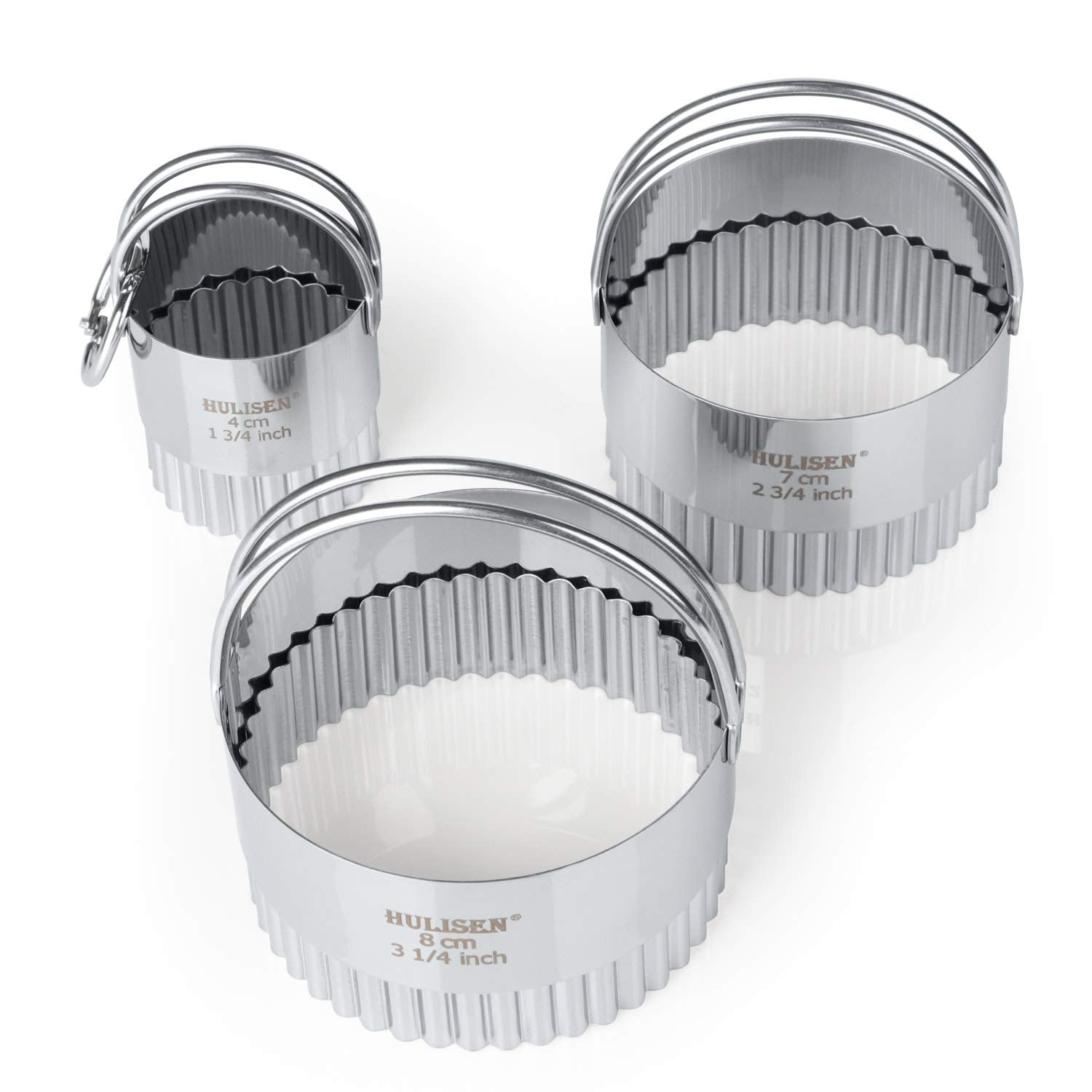 Hulisen Biscuit Cutter Set (3 Pieces/Set), Round Cookies Cutter With Handle, Professional Baking Dough Tools (Wave)