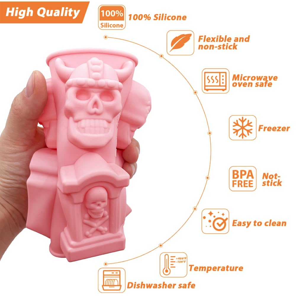 2 Pack Halloween Chocolate Molds 3D Skull And Tombstone Halloween Themed Baking Mould Tray Diy Baking Tool For Chocolate Cake De