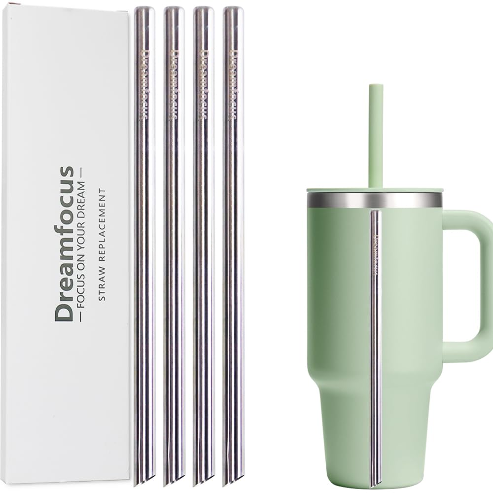 Dreamfocus Reusable Metal Straws Replacement Stainless Steel for Hydro Flask Travel Tumbler 32 oz 4Pack