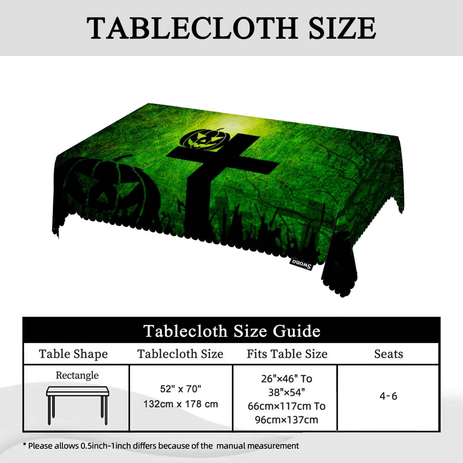Swono Tablecloth Halloween, Halloween Cross Grave Pumpkin Table Cloth For Kitchen Dining Tabletop Decoration Parties Weddings, 5