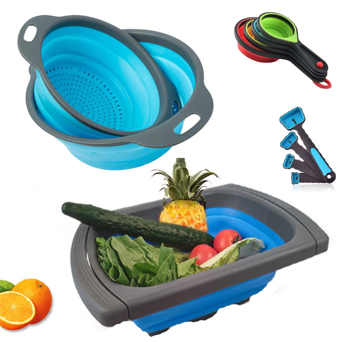 Cdybox New Version 11Pack Silicone Kitchen Strainer Collapsible Colander With Foldable Silicone Measuring Spoon Measuring Cup Ki
